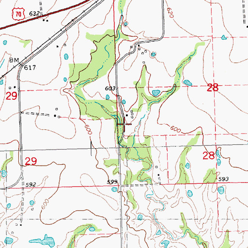Topographic Map of Frank Lake, OK