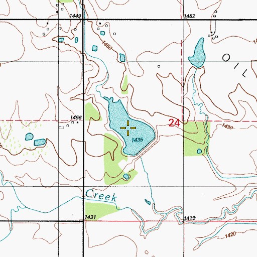 Topographic Map of Rainy Mountain Creek Site 25 Reservoir, OK