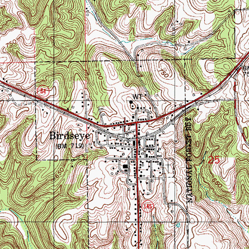 Topographic Map of Birdseye Post Office, IN