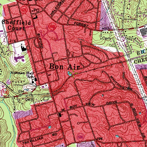Topographic Map of Bon Air Historic District, VA