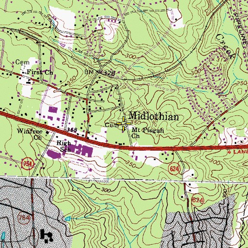 Topographic Map of Mount Pisgah Cemetery, VA