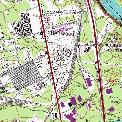 Topographic Map of Bellwood Terrace, VA