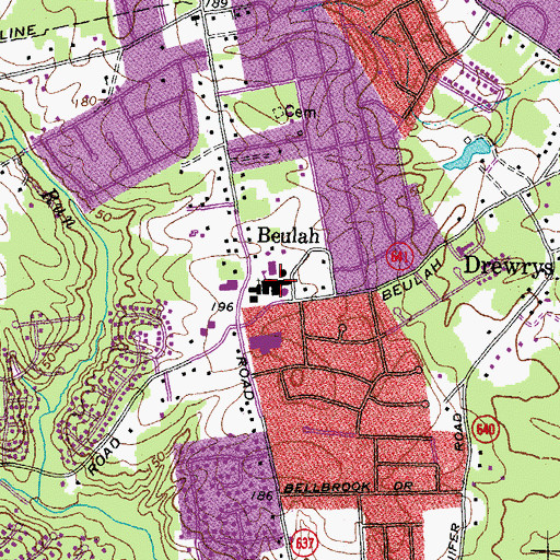 Topographic Map of Beulah Elementary School, VA
