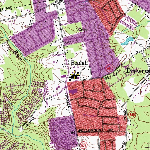Topographic Map of Beulah Elementary School, VA