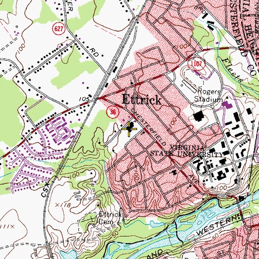 Topographic Map of Ettrick Elementary School, VA