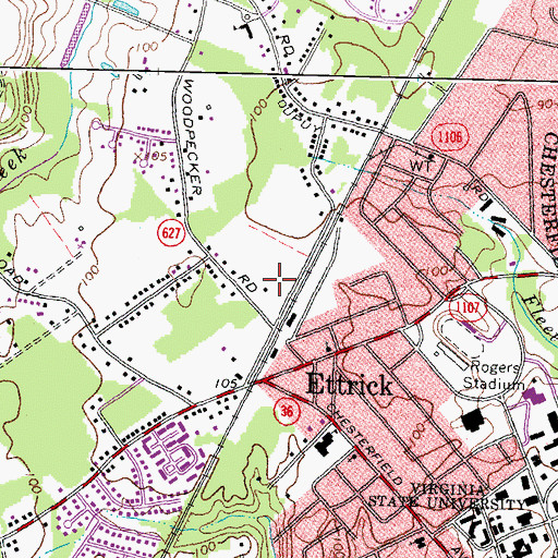 Topographic Map of Ettrick Park, VA