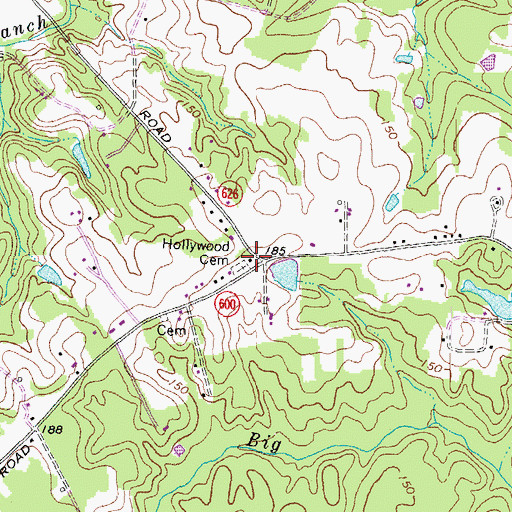 Topographic Map of Hollywood Church (historical), VA