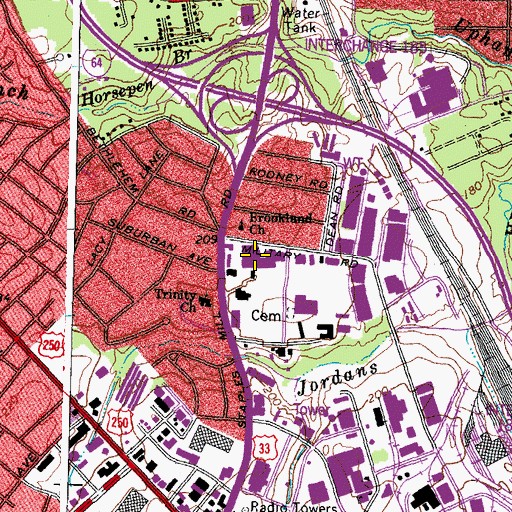 Topographic Map of Suburban Shopping Center, VA