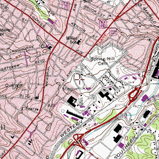 Topographic Map of Lynchburg Stadium, VA