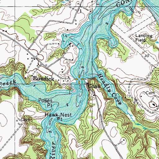 Topographic Map of Coan-Bundicks Ferry (historical), VA