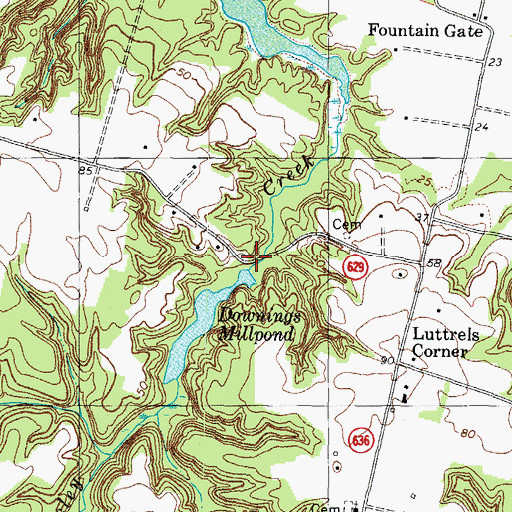 Topographic Map of Downings Mill (historical), VA