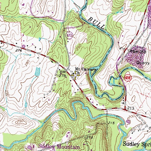 Topographic Map of Mount Calvary Cemetery, VA
