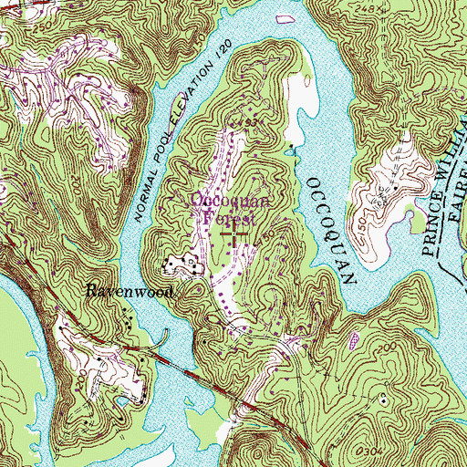 Topographic Map of Occoquan Forest, VA