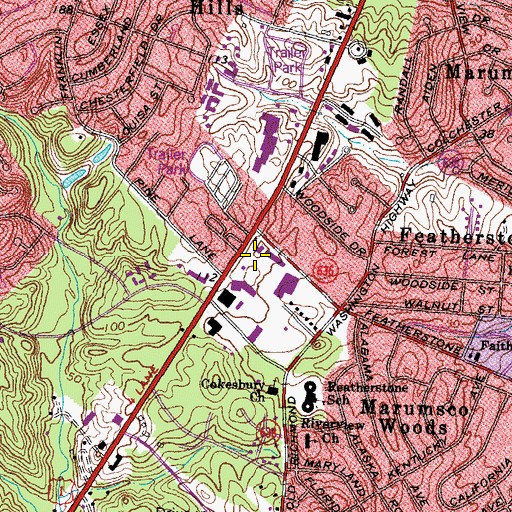 Topographic Map of Featherstone Shopping Center, VA