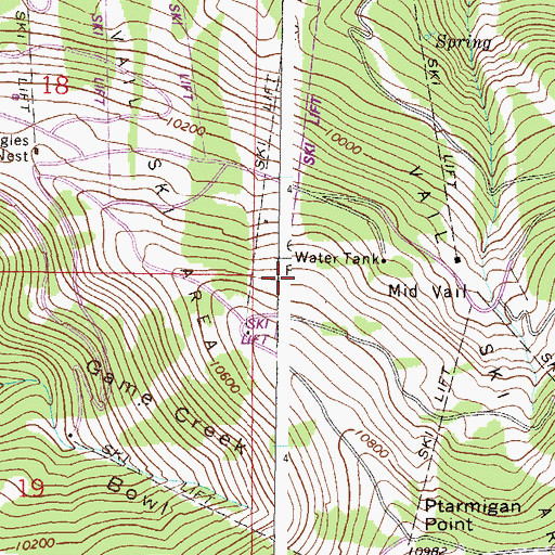 Topographic Map of Vail Ski Area, CO