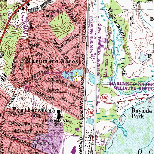 Topographic Map of Marumsco Acre Lake Park, VA
