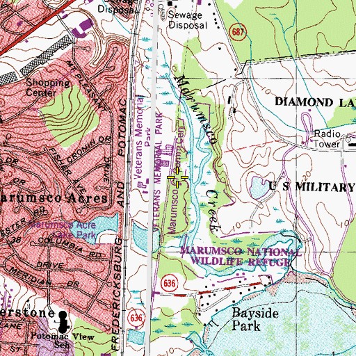 Topographic Map of Marumsco Creek Community Center, VA