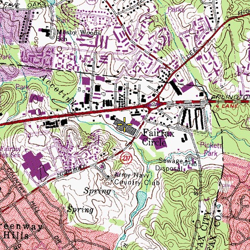 Topographic Map of Fairfax Circle Shopping Center, VA
