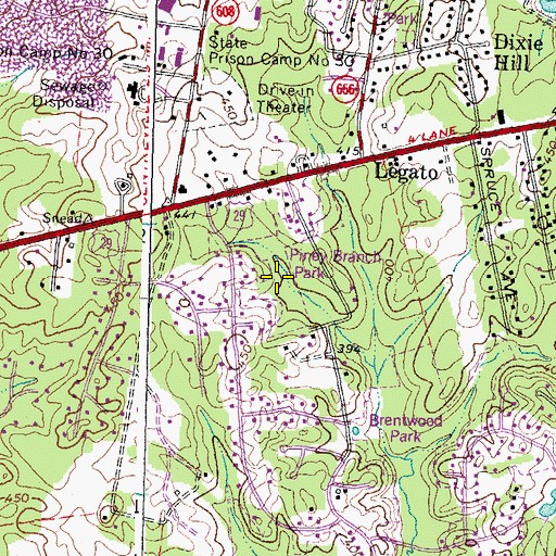 Topographic Map of Piney Branch Park, VA