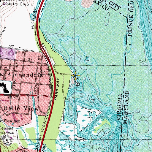 Topographic Map of Belle Haven Marina, VA