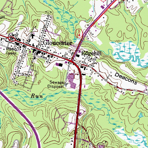 Topographic Map of Gloucester Post Office, VA