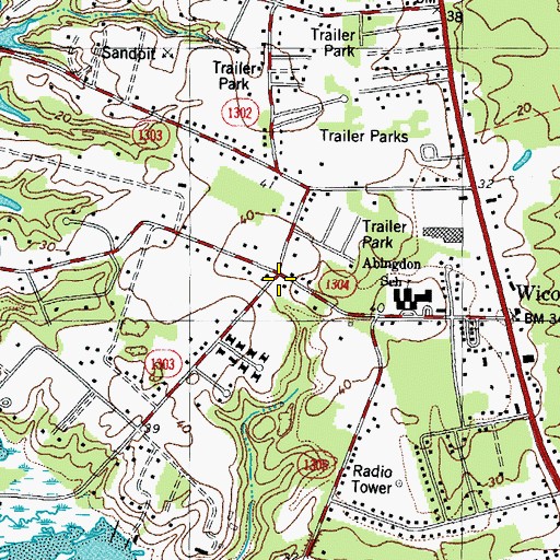 Topographic Map of Wicomico Post Office, VA