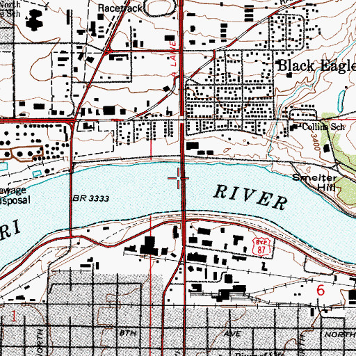 Topographic Map of Fifteenth Street Bridge, MT
