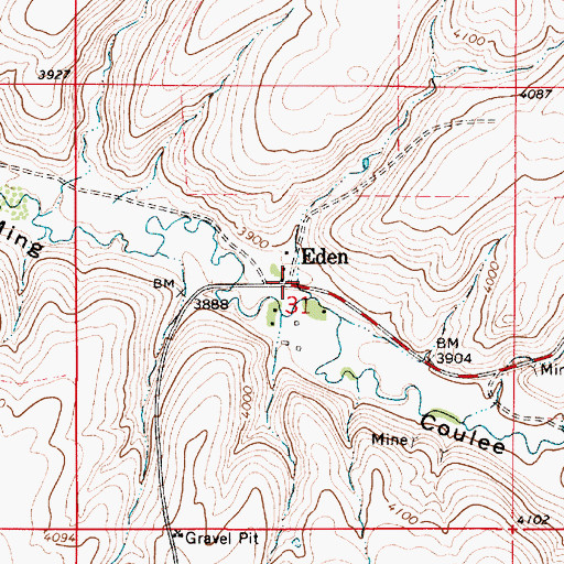 Topographic Map of Eden School (historical), MT