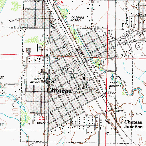 Topographic Map of Choteau Police Department, MT