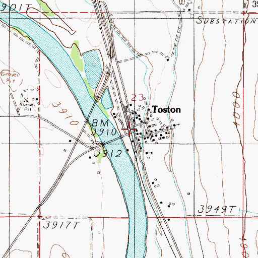 Topographic Map of Toston Methodist Church, MT