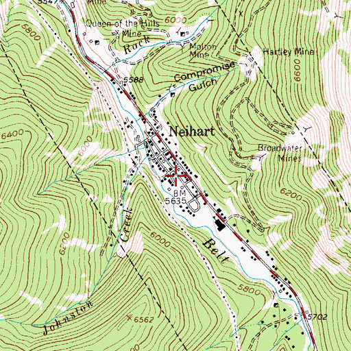 Topographic Map of Neihart Post Office, MT