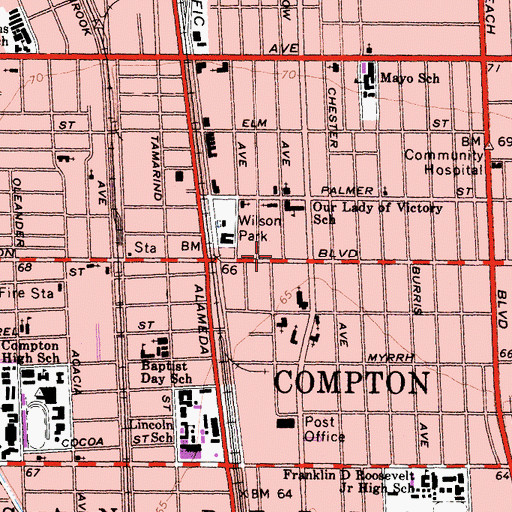 Topographic Map of Compton Adult School, CA