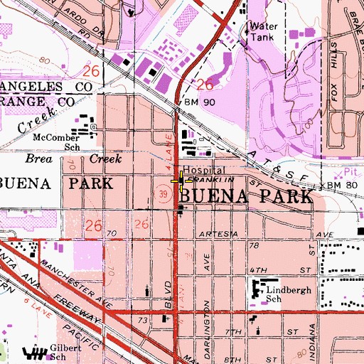Topographic Map of Anaheim General Hospital Buena Park Campus (historical), CA