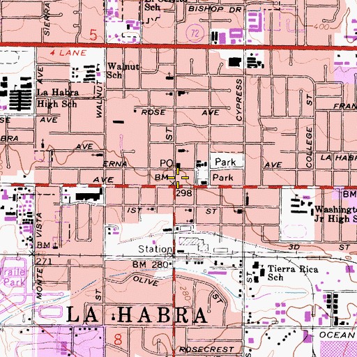 Topographic Map of La Habra City Hall, CA