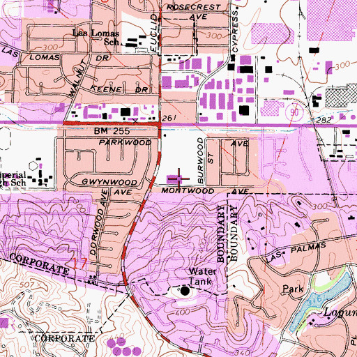 Topographic Map of Montwood Park, CA