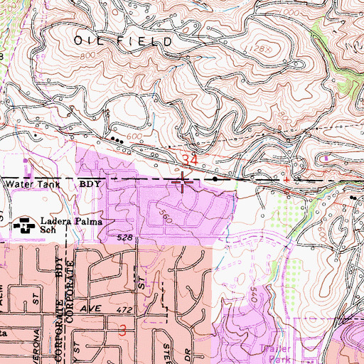 Topographic Map of Woodcrest Park, CA