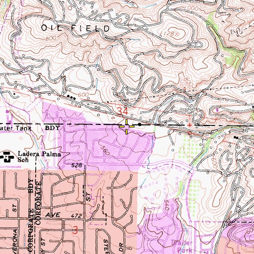 Topographic Map of Woodcrest Park, CA