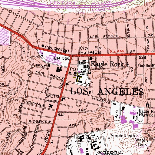 Topographic Map of Eagle Rock Elementary School, CA