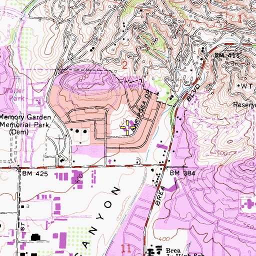 Topographic Map of Mariposa Elementary School, CA