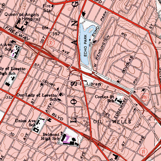 Topographic Map of Echo Park Branch Los Angeles Public Library, CA