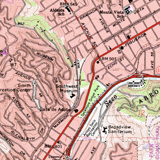 Topographic Map of Arroyo Seco Alternative School, CA