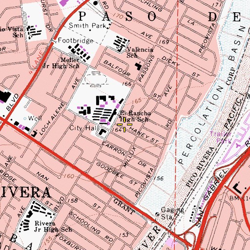 Topographic Map of Ruben Salazar Continuation High School, CA