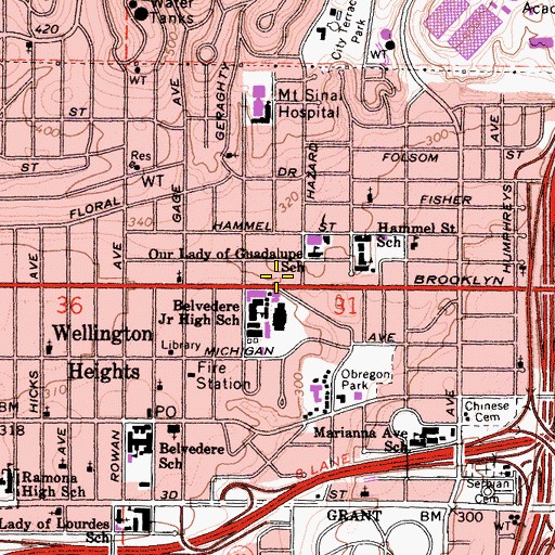 Topographic Map of Anthony Quinn Branch County of Los Angeles Public Library, CA