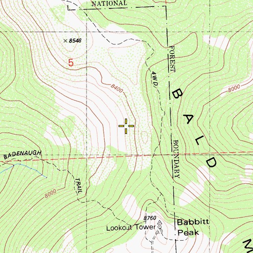 Topographic Map of Babbit Peak Research Natural Area, CA