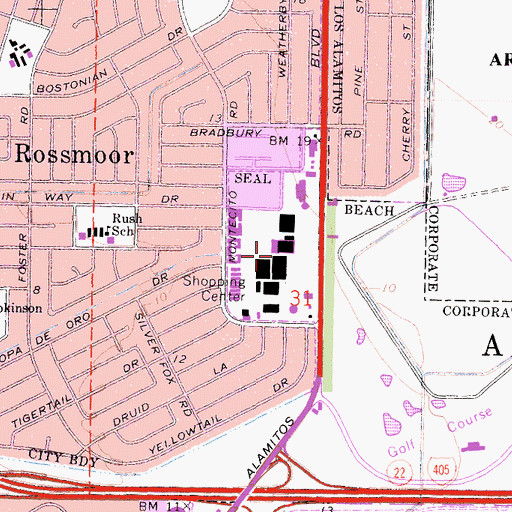 Topographic Map of Rossmoor Shopping Center, CA