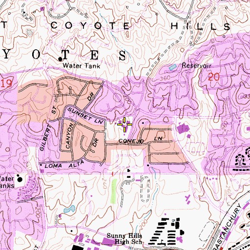 Topographic Map of Sunset Lane Elementary School, CA
