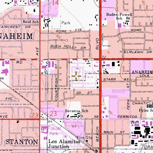 Topographic Map of Anaheim Mobile Home Estates, CA