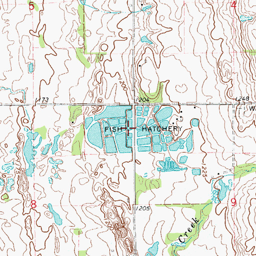 Topographic Map of Byron State Fish Hatchery, OK