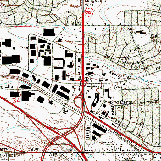 Topographic Map of Greenway Shopping Center, CO