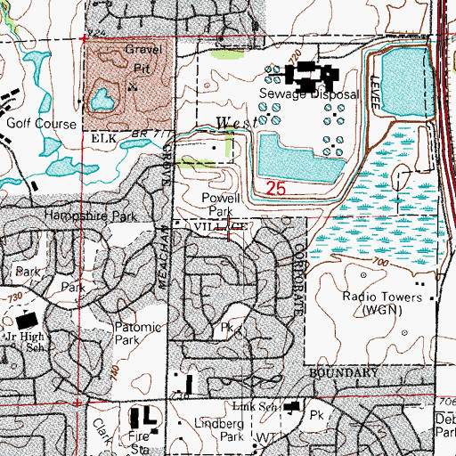 Topographic Map of Powell Park, IL
